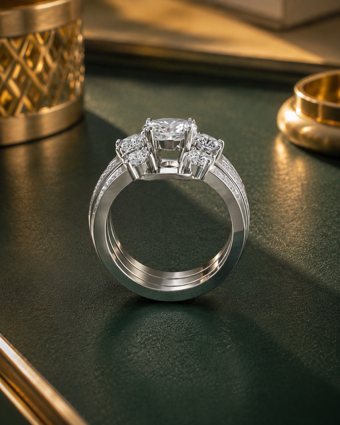 The Embrace, an oval with a custom diamond wrap — designed by Amana Engagement