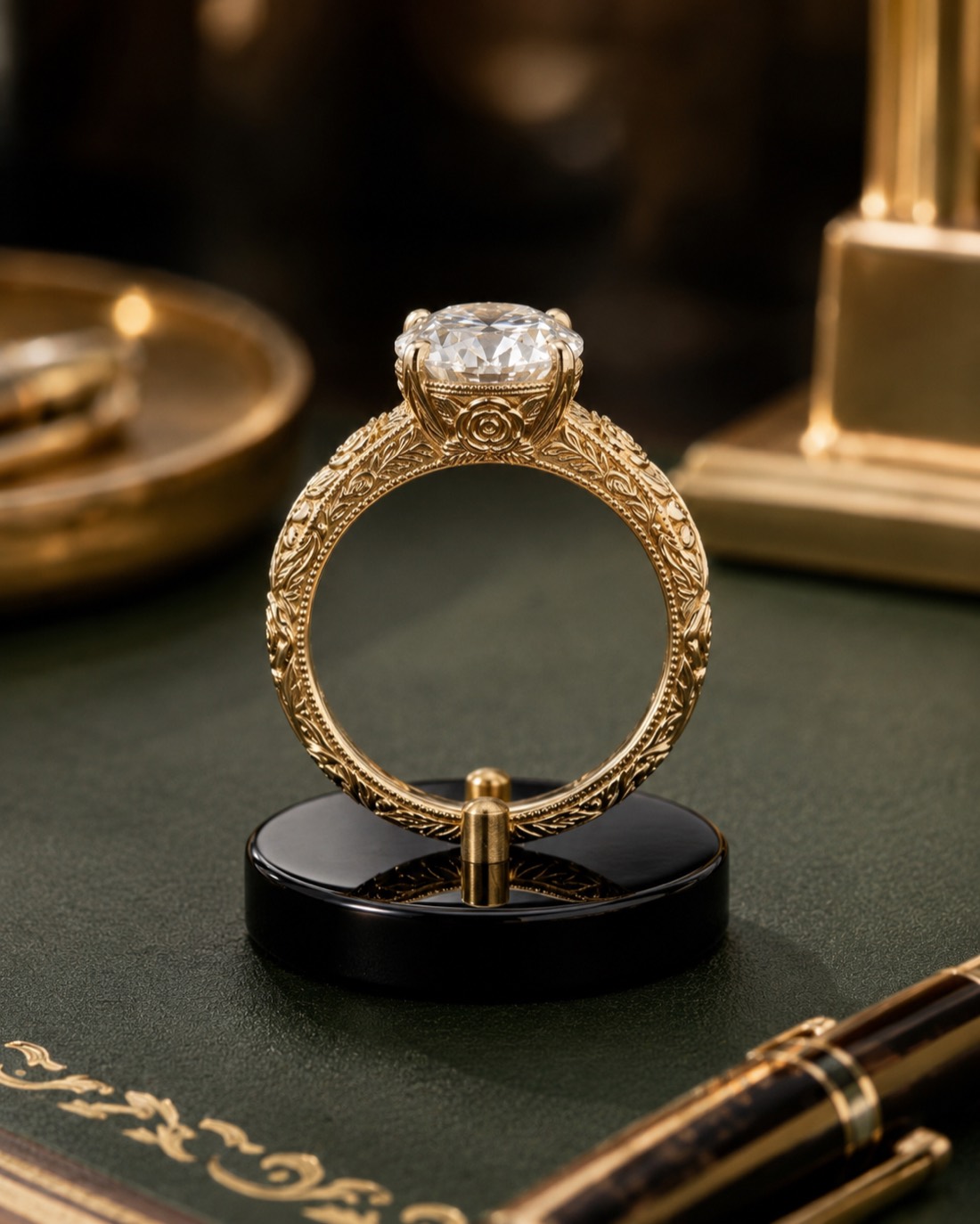 La Rosa — deep hand-engraved roses and vines in 18K yellow gold