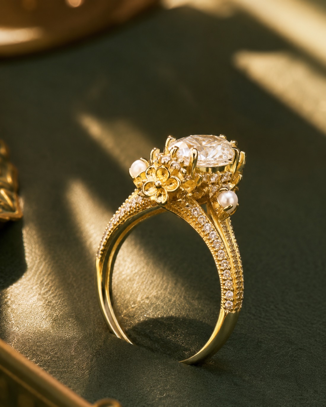 An Amana commission in progress — The Magnolia, an elongated marquise in yellow gold